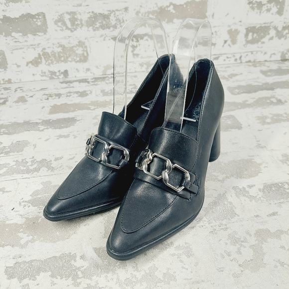 NEW NORDSTROM RACK Oslo Block Heel Pointed Toe Slip On Black Pumps D709 - Picture 2 of 13